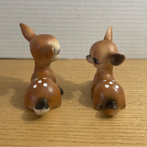 Vtg Japan Ceramic Deer Figurines Bambi Fawn Anthropomorphic Big Eyes MCM Kitsch - Picture 4 of 9